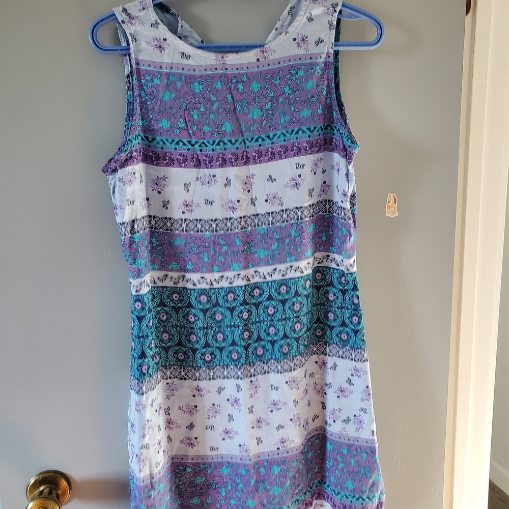 Floral Sleeveless Dress - Purple, Teal, and White